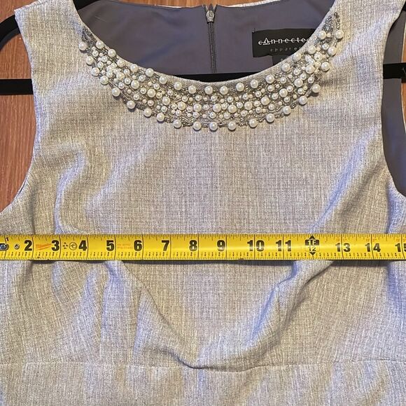 Connected Apparel: Elegant Gray Embellished Neckline Dress, Size 8. - Picture 7 of 7